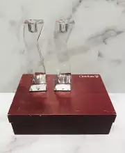 Orrefors Art Deco Style Tall Crystal Candlestick Holders