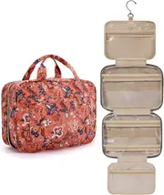 BAGSMART Toiletry Bag Travel Bag with Hanging Hook, Water-resistant Makeup Cosmetic Bag Travel Organizer for Accessories, Shampoo, Full Sized Container, Toiletries, Red Floral, Large, Travel