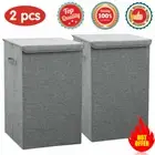 100L Laundry Basket With Lid Washing Clothes Storage Box Grey Bin Hamper Basket
