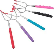 5Pcs Stainless Steel BBQ Forks Extendable Roasting Sticks for Grilling Durable Skewers for Outdoor Cooking for Kabobs and Fire Pit BBQ Fun