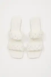 White Cassie Braided Strap Flat Mule Sandal