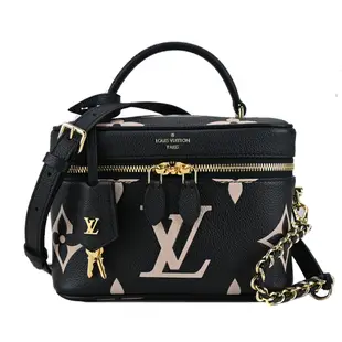 Louis Vuitton SAC VANITY 經典LOGO牛皮壓花鎖頭手提/兩用包(黑X米)