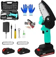 Mini Electric Chainsaw Set Handheld Cordless Chainsaw with Charger and Battery Mini 4-Inch Electric Portable Chain Saws for Tree Trimming Wood Cutting (Color : 2 Battery 2 Chain Green)