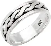 [VN Jewelry] MENS 7mm Solid 925 Sterling Silver Ring, Finger Ring, Plain Fidget Spinning Ring | Men's Spinner Silver Ring size 6-13