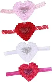 Totority 4pcs Valentine Girl Headbands Adorable Heart-Shaped Elastic Hair Accessories for Parties Weddings Photoshoots