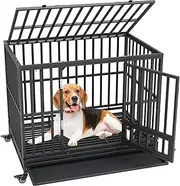 VEVOR 47 Inch Heavy Duty Dog Crate, Indestructible Dog Crate, 3-Door Heavy Duty Dog Kennel for Medium to Large Dogs with Lockable Wheels and Removable Tray, High Anxiety Dog Crate for Indoor & Outdoor