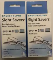 2x Bausch & Lomb Sight Savers PreMoistened Lens Cleaners. Individually Wrapped
