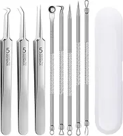 Fecong Stainless Steel Blackhead Removal Kit, Fecong Stainless Steel Blackhead Removal Kit 3 Tweezers, Black Head Removal Tool Set, Portable Storage Case, for Forehead and Nose (One Set)