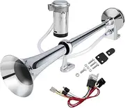 Air Horn with Compressor, 450mm Trumpet,Truck Air Horn with Compressor Car Speaker Auto Horn for Any 12V Vehicles Trucks Lorrys Trains Cars bus Boats etc (silver single tube horn with wire)