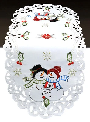 Holiday Christmas Snowman Snowflake Placemats Table Cloth Runner Topper White