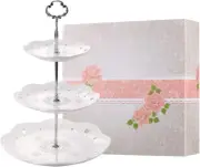 3tier Porcelain Cupcake Stand Serving Tray White Embossed Elegant Dessert Cake S