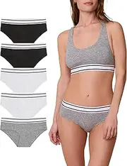 [Harper wilde] Cloud Cotton Logo Hiphugger Underwear 5-Pack - Stretch Cotton Full Coverage Bikini Underwear - Seam-Free Comfort