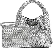[JINMANXUE] Handmade Woven Shoulder Bags for Women Cute Hobo Tote Handbag Mini Clutch Purse with Magnetic Buckle Crossbody Phone Bag