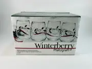 Pfaltzgraff Winterberry Christmas Set of 4 Etched Stemless Wine Glasses New