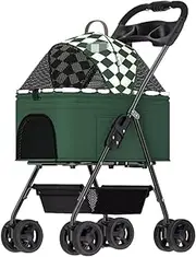 Pet Stroller Dog Stroller Folding Dog Cart Stroller 3 in 1 Pet Stroller with Detachable Carrier Storage Basket 4 Wheels for Small Medium Dogs Cart Cat Stroller Dog Strollers(Color:Green)