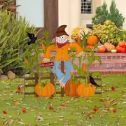 Outdoor Fall Decoration Metal Scarecrow and Corns Combo Yard Stake 41.5 In. H