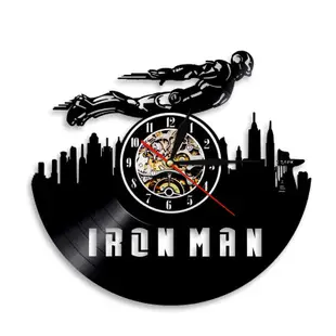 [現貨]鋼鐵人黑膠唱片掛鐘 飛行Iron Man懷舊復古風Tony Stark復仇者 飾品牆面裝潢壁錶創意生日交換禮物