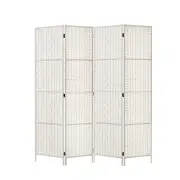 4 Panels Room Divider Screen Privacy Rattan Timber Fold Woven Stand White