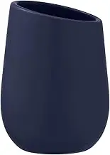WENKO Badi Toothbrush Mug, High-Quality Ceramic with Matte Surface, Toothbrush Cup for Storing Toothbrush and Toothpaste, Ideal for Bathroom and Guest Toilet, Diameter 8 x 11 cm, Dark Blue