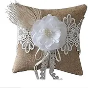EBTOYS Wedding Ring Pillow Burlap Jute Ring Bearer Pillow 7.8&7.8inch