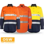 HI VIS D+N Close Front L/Sleeve 190g Work Shirt ClassicFT Pre-Shrunk Drill 6HWCF