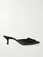 [Manolo Blahnik] Manolo Blahnik - Maysalebi 50 Suede-trimmed Croc-effect Leather Mules - Black - IT40 IT 40 Black
