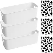 Pack of 3 Plastic Organiser Storage Baskets, Organiser Boxes, Storage Boxes, Container Boxes with Handles for Office, Kitchen, Bathroom, Cosmetics, Children's Room, Cupboard, with Stickers (Plastics)