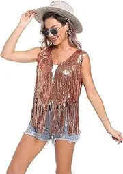 [Generic] Women’s Sequins Fringe Jackets Sleeveless Glitter Tassel Vest Sparky V Neck Open Front Waistcoat Cocktail Fashion