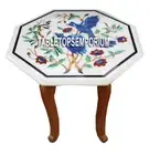12" White Marble Side Table With Stand Lapis Birds Art Inlay Kitchen Patio Decor