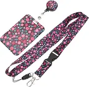 MINAOLULUS 1Set Floral Id Card Holder with Retractable Lanyard Work Badge Protector for Office School Events Lightweight and Easy to Use Design