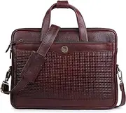 STEVE JHONSON Leather Laptop Bags for Men - 16 Inches Office Bag for Men with Shoulder Strap, Messenger Bag for Travel, Executive Side Handbag with Metallic Closure, Laptop Sling Bag for Men, Brown,