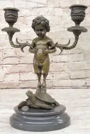 Mythical Hand Made Nude Satyr Candle Holder Candelabra Bronze Masterpiece Sale