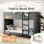 Upholstered Linen Fabric Double Solid Timber Frame Bunk Bed Kids Twin Bedroom