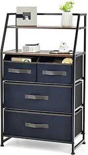 Giantex 4-Drawer Storage Dresser, Tall Storage Tower Unit w/ 2-Tier Shelf & Fabric Bins, Industrial Floor Storage Chest of Drawers, Vertical Storage Organizer for Living Room, Bedroom, Entryway