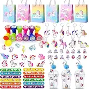 Unicorn Party Favors for Girls,134pcs Unicorn Birthday Party Favors Set - Unicorn Goodie Bags & Unicorn Slap Bracelet & Unicorn Stickers Keychain Stampers Rings etc Unicorn Themed Party Favors