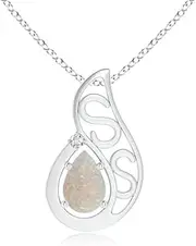[Angara] Natural Floating Solitaire Pear Opal Flame Pendant Necklace in Sterling Silver/14ct Solid Gold for Women | October Birthstone Jewellery for Her