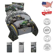 Cozy Monster Jam Twin Bedding Set - Machine Washable & Fade Resistant Design