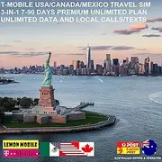 T-Mobile USA/Canada/Mexico 3-in-1 Travel SIM Card | 7-180 Days Premium Unlimited PREPAID Plan | Unlimited Data in The US | Unlimited Local Calls and Texts (30 Days)