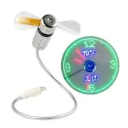Home Workstation USB Powered Clock Office Desk Fan LED Night Light Computer Mini