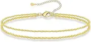 [Peysaitr] Gold Layered Ankle Bracelets for Women Adjustable, Anklet Set Beaded Rope Link Ankle Bracelets for Women, Trendy Cuban Link Snake Chain Ankles Summer Beach Foot Jewelry Gifts, One Size