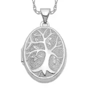 14K Solid White Gold Oval Tree of Life Photo Locket Necklace