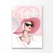 Lady With Pink Hat Fashion Store Print 100% Australian Made 100x150cm (Stretched Canvas)
