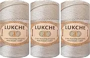Polyester Macrame Cord 2mm x 251 Yards, 100% Polypropylene Premium Macrame Rope, Colorful Yarn Crochet Macrame Bag Craft for Wall Hangers, Bags, Bottom Plates, Carpets (Beige, 3 Skein)
