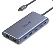 USB C Hub for Macbook Pro Triple Display Type C Hub to Dual 4K HDMI & DP Micro SD Card Readers RJ45 Aux PD USB Hub Adapter