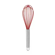 Manual Stainless Steel Handle Silicone Multi-Purpose Egg Beater Cake Cream Whisk Handheld Mixer Baking Tool (Red, 10 Inches)