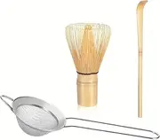 Luikyei Matcha Traditional Starter Set - Bamboo Matcha Whisk (Chasen), Scoop (Chashaku), Stainless Steel Sifter, Fully Printed Handbook - Japanese Tea Set