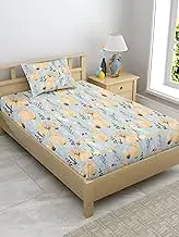 Enchant Home Satin Glory Pure Cotton Single Size Bedsheet for Single Bed | 1 Cotton Bed Sheet Single Bed (60x90 Inches) with 1 Pillow Cover | 200 TC Bed Sheet Single Bed (Aqua Floral)