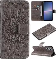 HMLTD Retro Solid Color Shockproof Phone Shell Compatible with Sony Xperia 5 V 5V XQ-DE54 Phone Case Pluggable Card Wallet Clip Folding Bracket Phone Cover (Gray,Xperia 5 V)