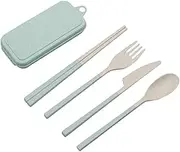Travel Utensils Knife, Fork, Spoon and Chopsticks Set 4 Pieces Travel Folding Cutlery Picnic Cutlery Set Camping Cutlery Set(Light Green)