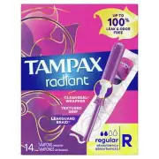Tampax Radiant Plastic Tampons Regular Absorbency Unscented 14 Count